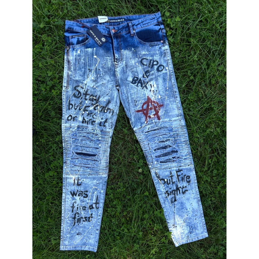 Cipo & Baxx Brooklyn CD498 Slim Fit Distressed Punk Jeans 34W 32L NWT